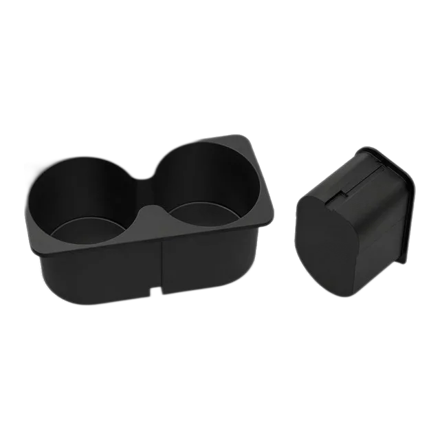 Removable black PETG dual cup holder insert for a Skoda Enyaq iV or Elroq centre console