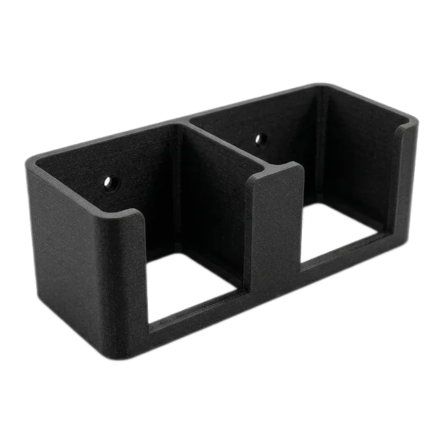 Wall-mounted black PETG holder for two Stihl AP series batteries