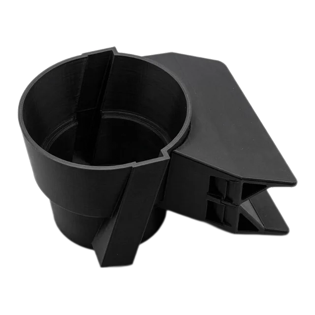 Driver-side dashboard cup holder with phone slot for a VW Transporter T5, printed in black PETG