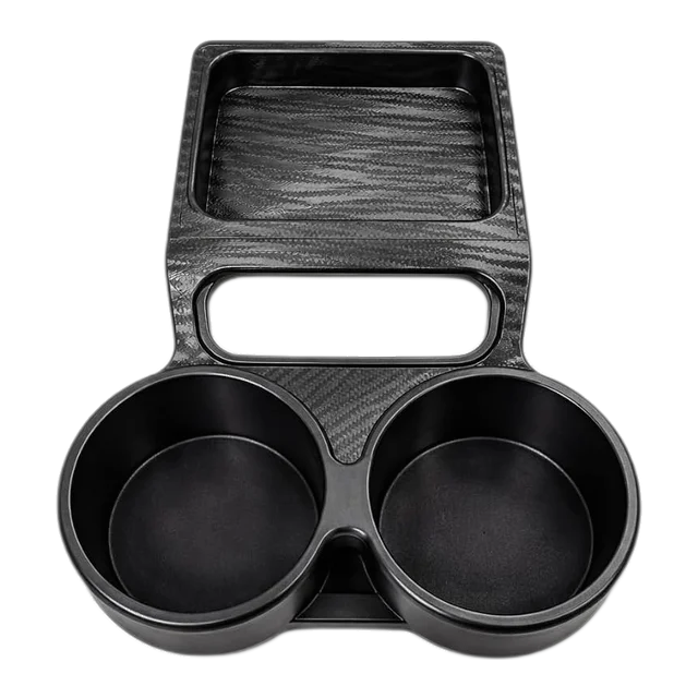 3D printed black PETG twin cup holder insert for a VW Transporter T6 dashboard